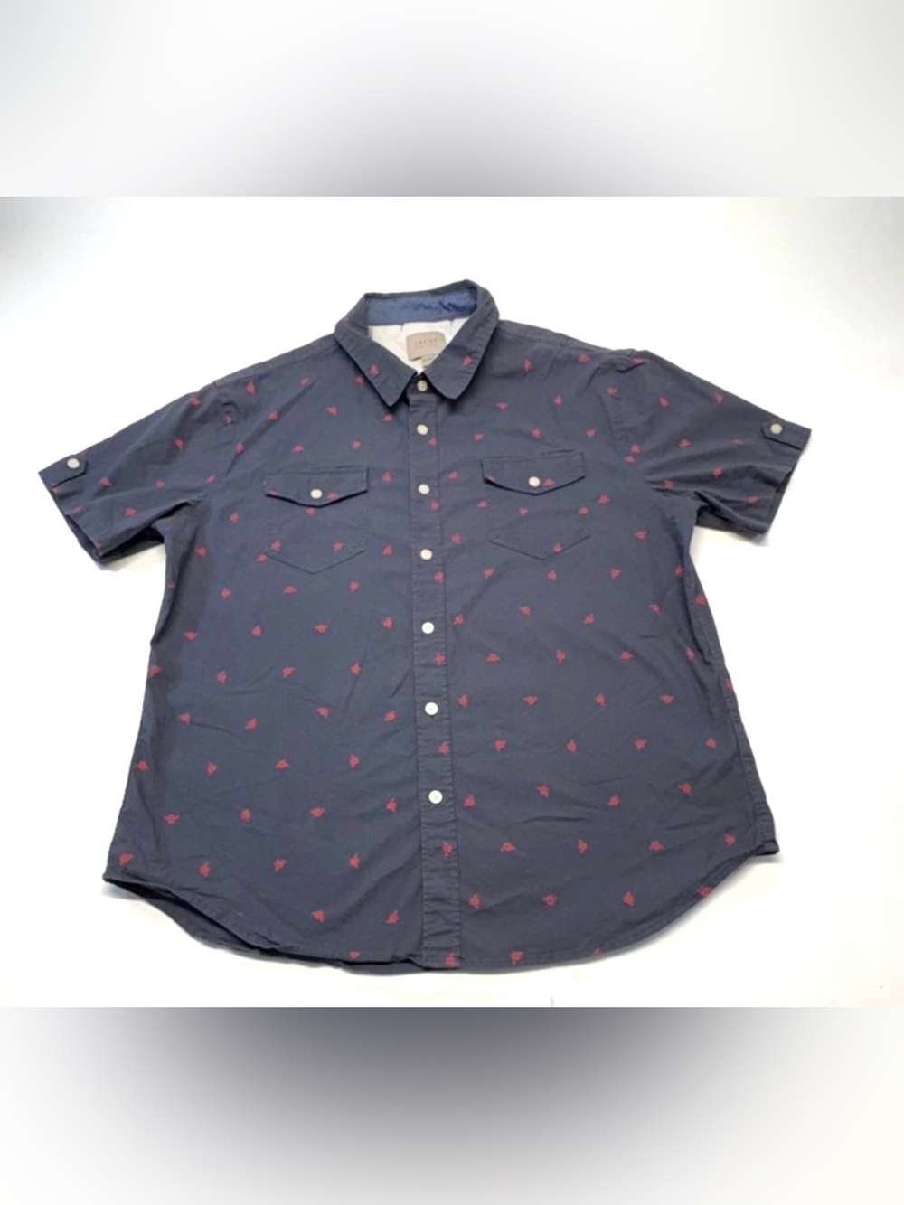 JACHS New York Blue Red Bee Print Short Sleeve Button Down Shirt Size XL